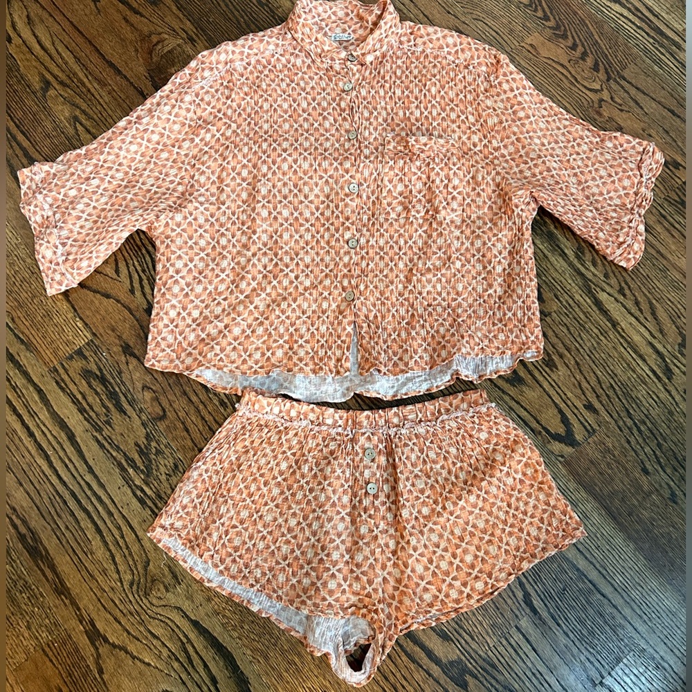Free People Linen Daydream 2 Piece Set in Sand Medium